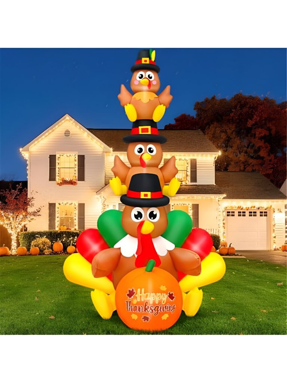 7FT Thanksgiving Inflatables Outdoor Decoration Inflatable Three Turkey, Built